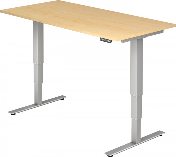 Schreibtisch XDSM16, 160 cm, elektrisch höhenverstellbar, T Fuß-Gestell silber