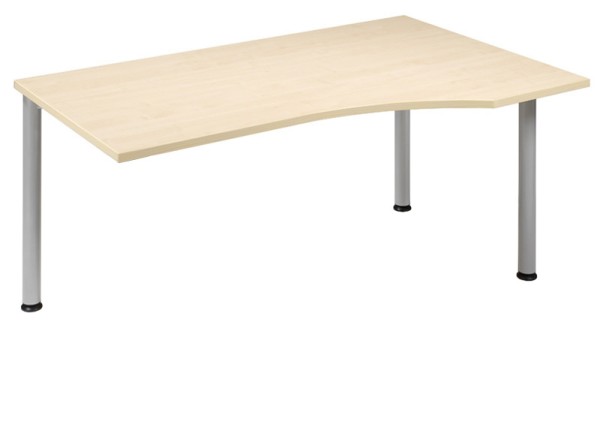 Anbau-Schreibtisch Freiform rechts 160 cm, 3 Füße, links verkettbar, stufenlos höhenverstellbar