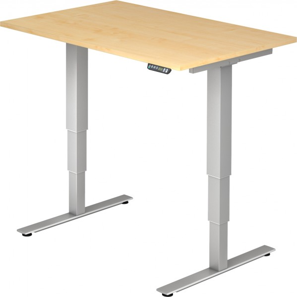 Schreibtisch XDSM12, 120 cm, elektrisch höhenverstellbar, T Fuß-Gestell silber
