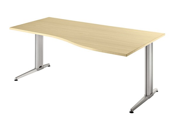 PC-Schreibtisch Freiform rechts 180 cm, Designer-Tischfuß in Aluminium